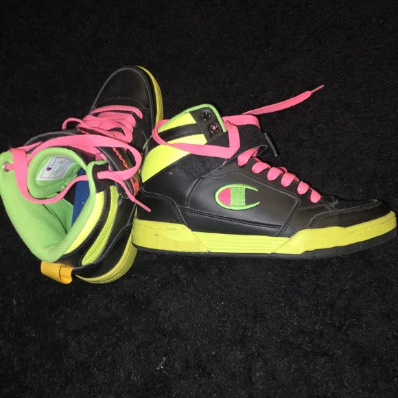 Champion High-Top Sneakers - Black and Neon - Picture 2 of 5